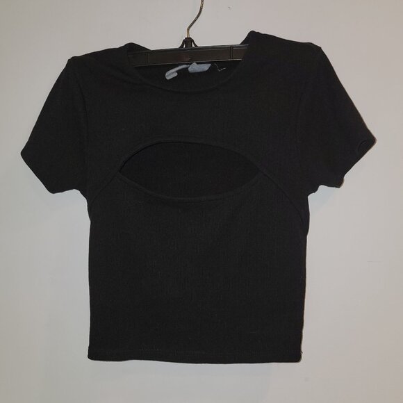 Sky and Sparrow Ribbed Knit Black Cut Out Crop Top, Size XS - Picture 1 of 4